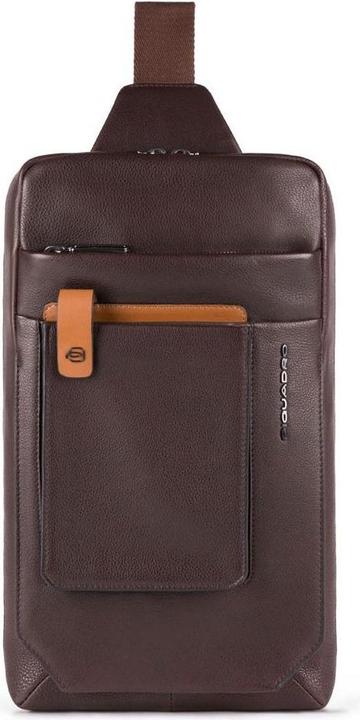Actual product image Piquadro Tallin, Leather, Textile Bag, Mono Sling, Brown, For Men, 20 x 33