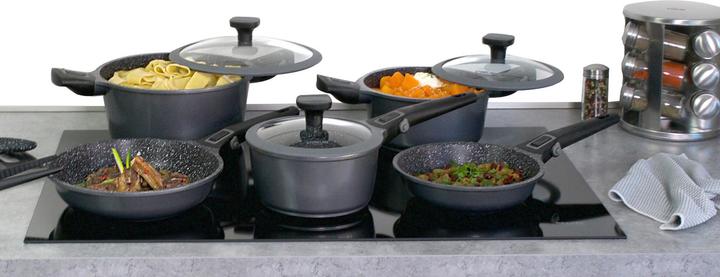 Produktbild Stoneline Imagination PLUS Kochgeschirr-Set, 8-tlg., mit abnehmbaren Griffen (Pfannenset + Topfset, Gusseisen)