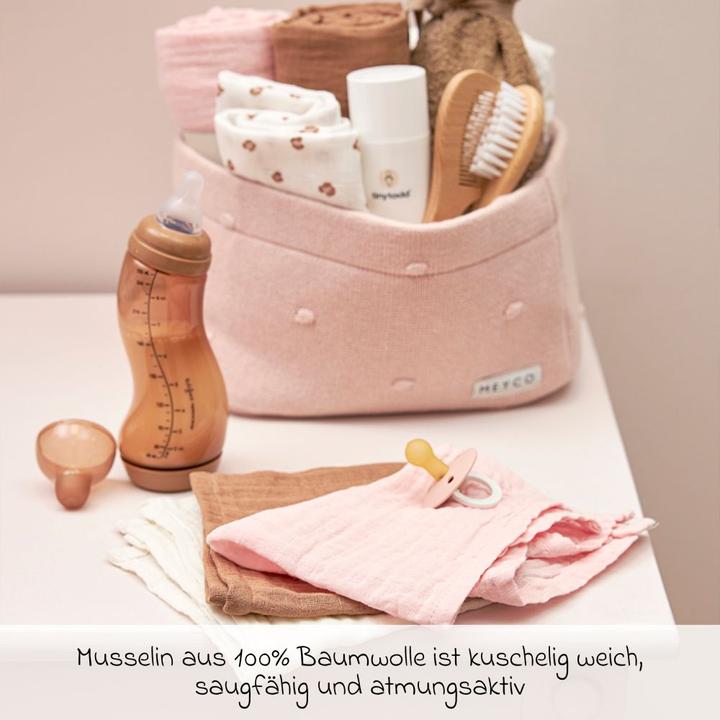 Immagine prodotto Meyco Panni Per Il Ruttino In Mussola Prelavata Confezione Da 3 Pezzi Uni - Bianco Sporco/Rosa (30 cm, 30 cm)