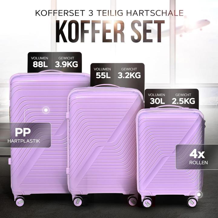 Immagine prodotto DS-Lux Set di valigie da viaggio da 3 pezzi (Bagaglio a mano (fino a 50 litri), M (50 - 90l))