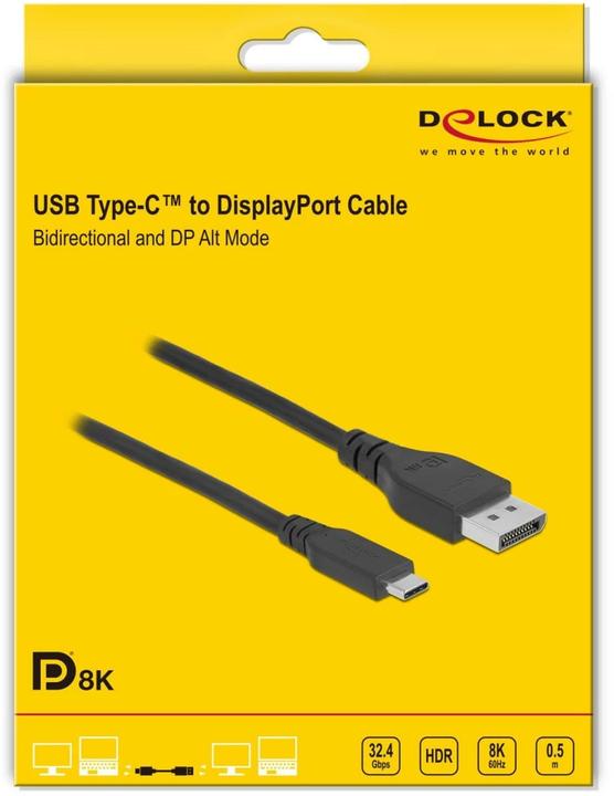 Image du produit Delock Câble bidirectionnel, 8K 60Hz USB Type-C - DisplayPort, 0.5 m (0.50 m, DisplayPort, USB Type C)