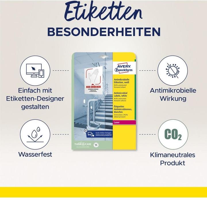 Actual product image Avery Antimicrobial labels 210 x 148 mm, 10 Blatt, Weiss