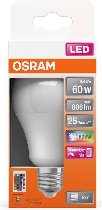 Actual product image Osram Led Retrofit Rgbw Lamps With Remote Control (E27, 60 W, 806 lm, 1 x, G)