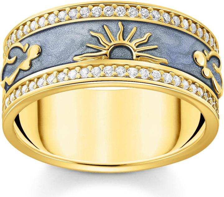Thomas Sabo Ring blau mit kosmischen Symbolen vergoldet (56, 925 Silber)