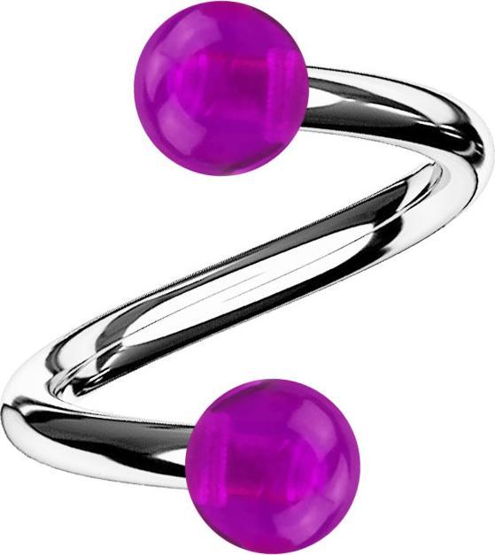 Star Piercing Micro Spirale silber mit zwei Kugeln violett transparent (Acryl, Chirurgenstahl 316L, ohne Messing)
