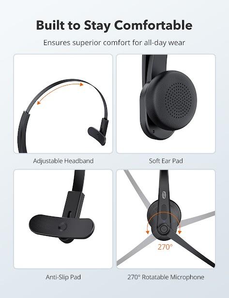 Image du produit Taotronics Casque Bluetooth pour camionneur avec microphone, casque sans fil à réduction de bruit (Sans fil)