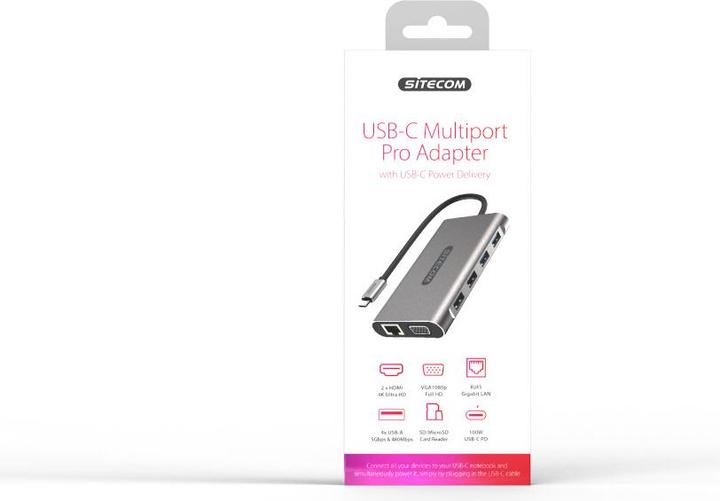 Actual product image Sitecom CN 390 Docking Station (USB-C, 9 Ports)