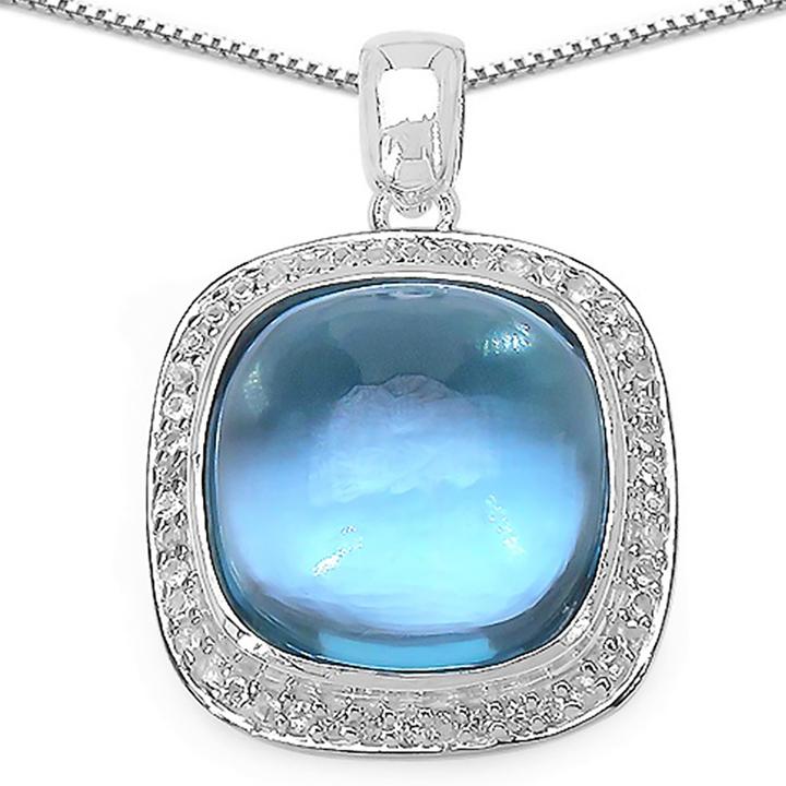 Immagine prodotto Xen Ciondolo con catena con cuscino di topazio blu cabochon 45 cm Argento 925 (Argento 925, 45 cm)