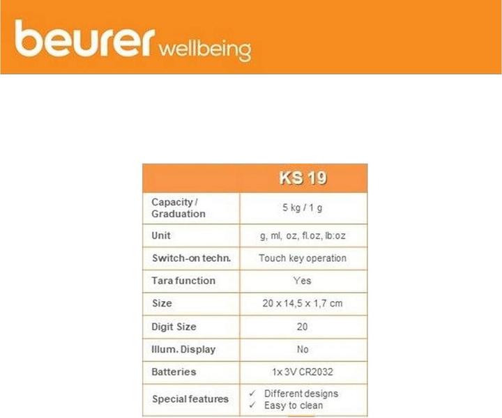 Nutritional values and ingredients Beurer Ks 19