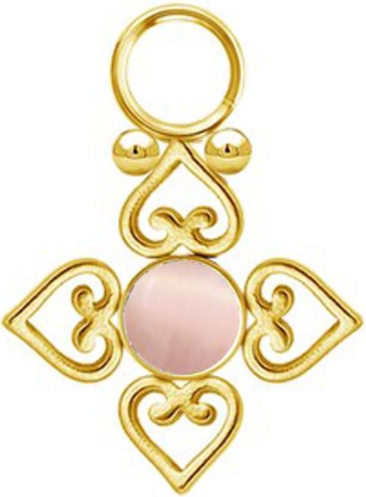 Star Piercing Anhänger vergoldet pinker Katzenauge Stein vier filigrane Herzen (ohne Messing, Chirurgenstahl 316L, Mineralisch)