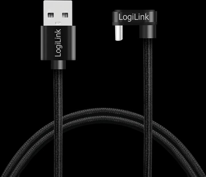 Produktbild LogiLink USB 2.0 Type-C-Kabel, C/M 180° zu USB-A/M, Alu, schwarz, 2 m (2 m, USB 2.0, 20 W)