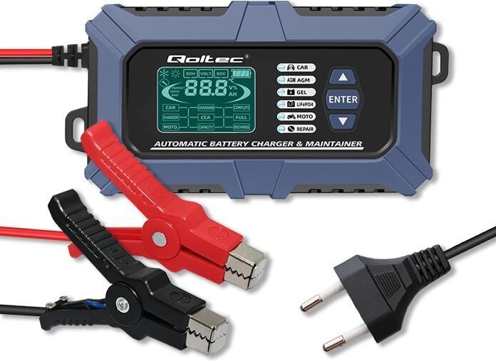 Immagine prodotto Qoltec Inteligentna mikroprocesorowa ładowarka z testerem baterii i funkcją naprawy 12V | 6A | LCD | (12V, 6 A)