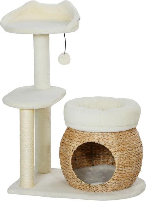 Produktbild Swisshandel24 Kratzbaum 79 cm Katzenbaum mit Katzenhöhle, für Katzen bis 5 kg, Cremeweiss (79 cm, Cremeweiss)