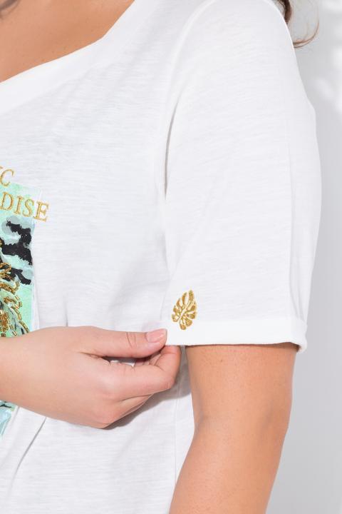 Produktbild Ulla Popken T-Shirt, Tunnelzug, Palmen, Herzausschnitt, Halbarm (42, 44)