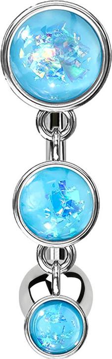 Star Piercing Banane silber mit Anhänger drei Schilde Opal Glitter blau (Chirurgenstahl 316L, Messing)