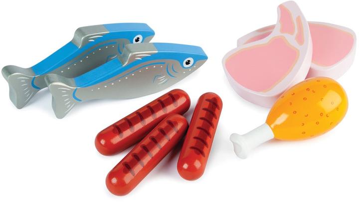 Produktbild Bigjigs Tidlo Holzspielfutter Fleisch und Fisch in Box, 8 Stück.