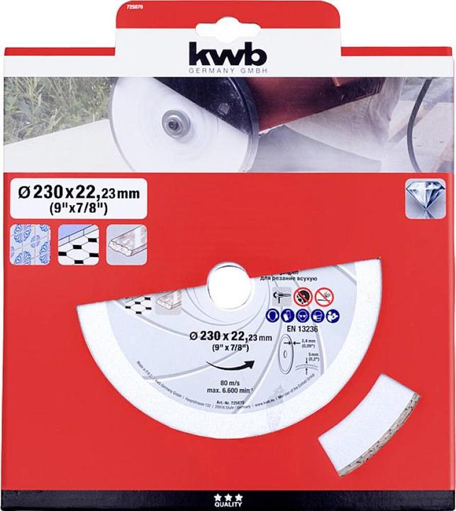 Produktbild kwb 725870 Diamanttrennscheibe Durchmesser 230 mm Bohrungs-Ø 22.23 mm Fliesen