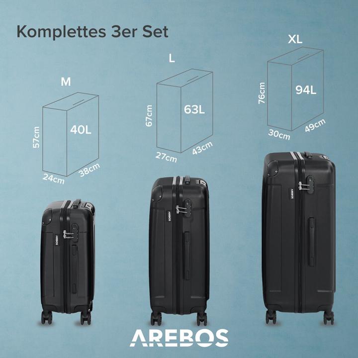 Image du produit Arebos Valise de voyage (94 l, M (50 - 90l), L (90 - 115l), XL (à partir de 115l))