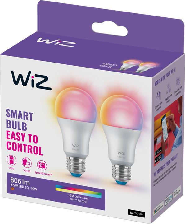 Immagine prodotto WiZ Standard bianco e colore sintonizzabile (E27, 8.50 W, 806 lm, 2 x, F)