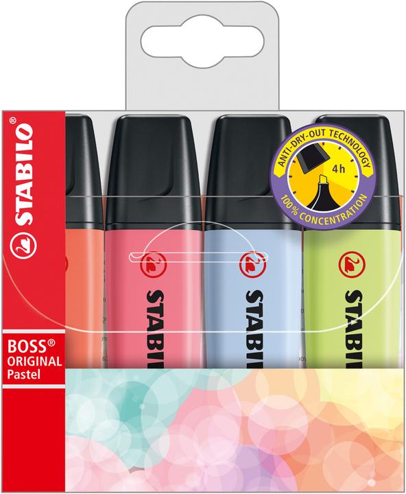 Image du produit STABILO Surligneur BOSS ORIGINAL Pastel (Citron vert, Cerisier en fleurs, Rose, Bleu nuageux, Rouge corail, 5 mm, 4 x)