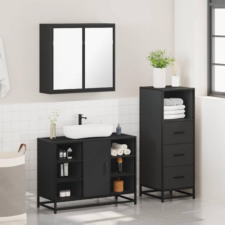 Image du produit VidaXL Ensemble de 3 meubles de salle de bain noir en bois composite Ensemble de meubles de salle de bain