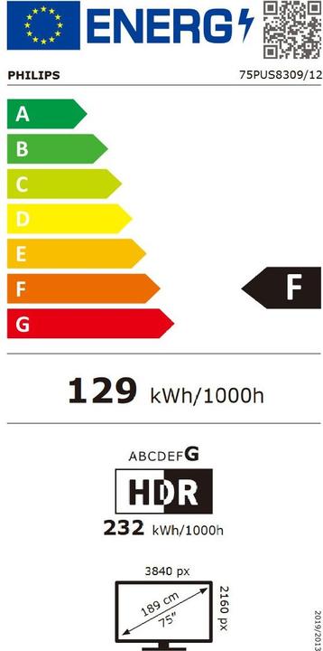 Energie-Label Philips 75PUS8309/12 (75", PUS8309, LED, 4K, 2024)