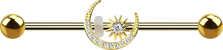 Immagine prodotto Star Piercing Barbell 14k vergoldet mit Mond und Stern (Ottone, Acciaio chirurgico 316L)