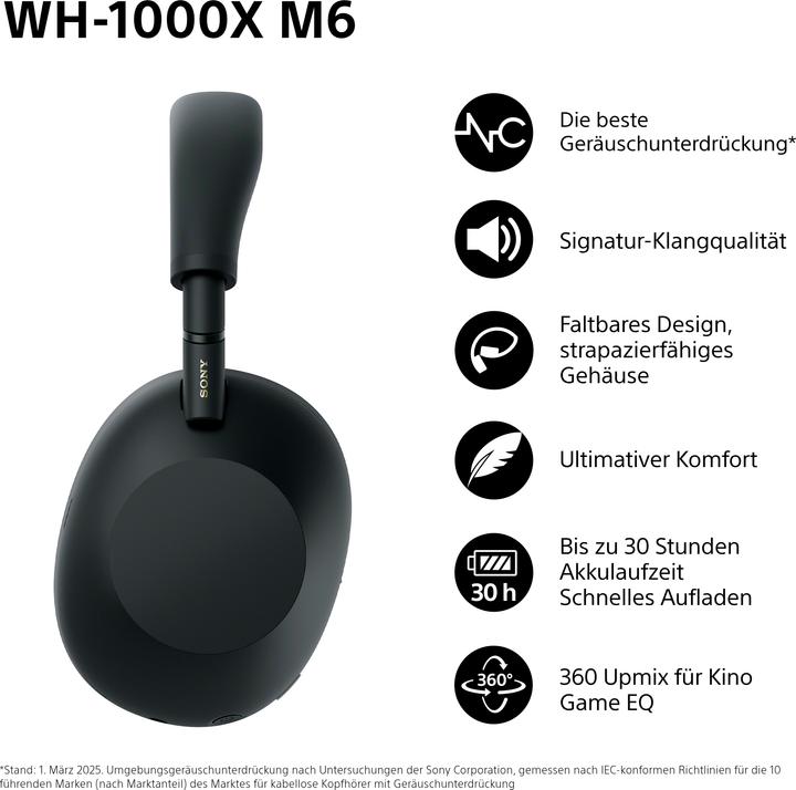 Image du produit Sony WH-1000XM6 (ANC, 30 h, Sans fil, Filaire)