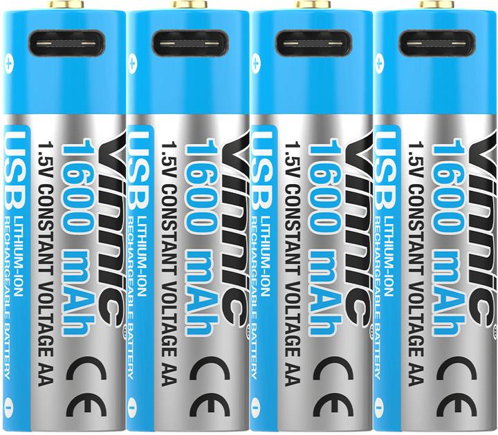 Produktbild Vinnic Rechargeable Battery AA USB-C 1600mAh 4pcs incl. Case&Charging Cable (4 Stk., AA, 1600 mAh)