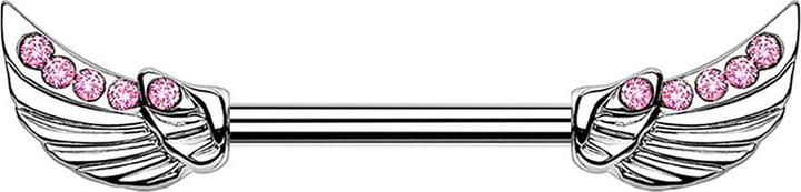 Star Piercing Barbell silber Engelsflügel Kristall pink (Chirurgenstahl 316L, Messing)
