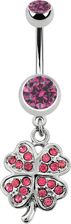 Star Piercing Banane silber mit Anhänger Kleeblatt pink (Chirurgenstahl 316L, ohne Messing)
