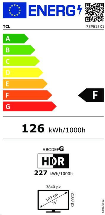 Etichetta energetica TCL 75P615 (75", LCD, 4K, 2020)
