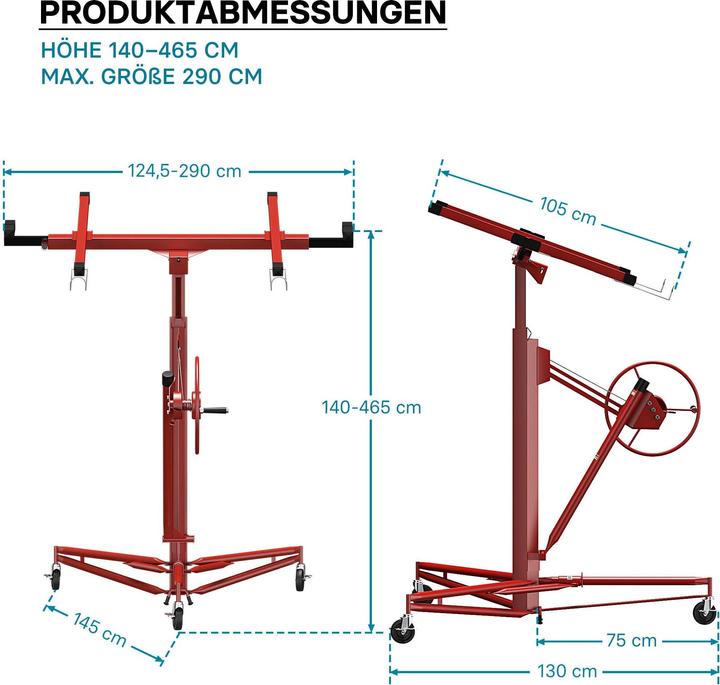 Actual product image Wiltec SET: XXL Drywall Lift & Sheetrock Lifter Panel Hoist 11FT + 6FT Extension max. 17Ft 150LBS