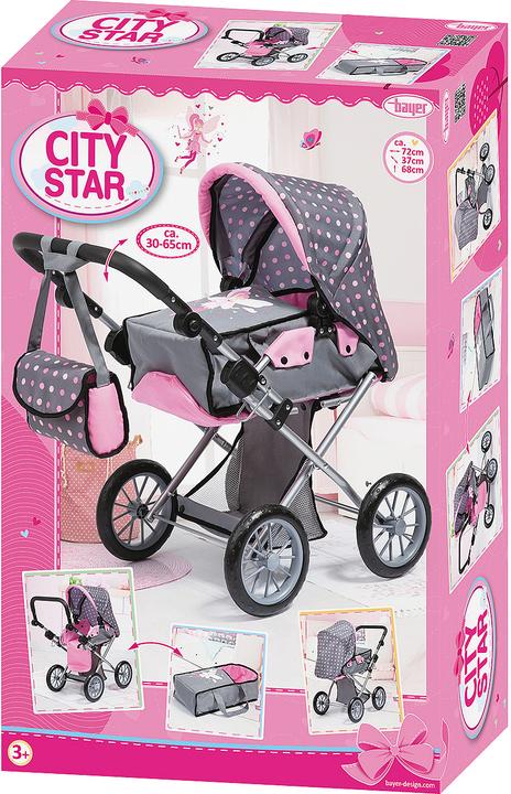 Actual product image Bayer Dolls Pram - City Star - Grey & Pink (13666AA)