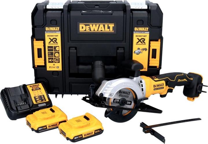 Produktbild DeWalt DCS 571 D2 Akku Handkreissäge 18 V 115 mm Brushless + 2x Akku 2,0 Ah + Ladegerät + TSTAK