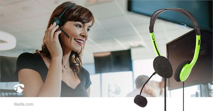 Actual product image Nedis PC Headset | On Ear | Stereo | 2x 3.5 mm | Foldable Microphone | 2.00 m | Green (Cable)