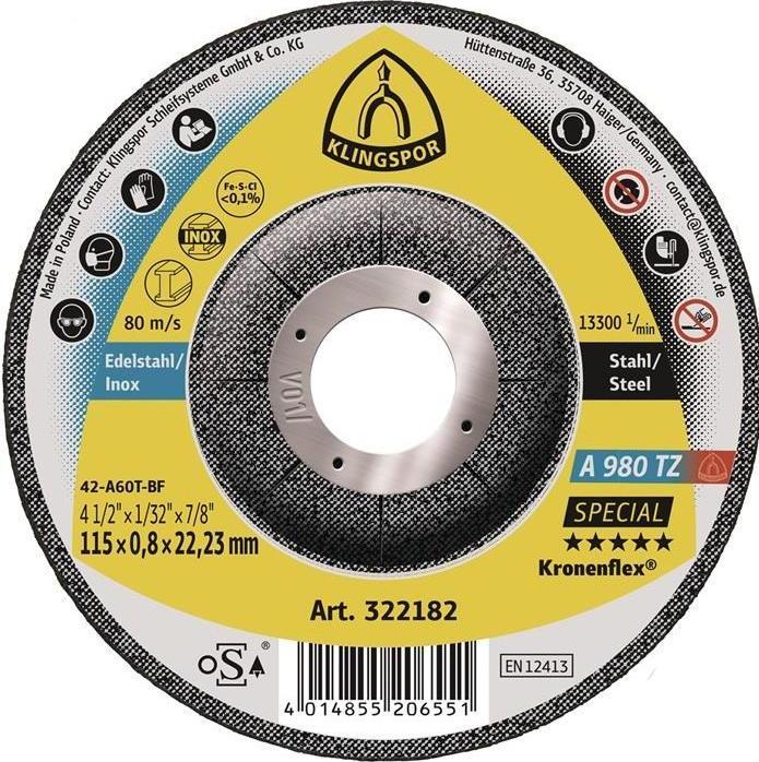 Actual product image Klingspor Cutting disc A 980 TZ Special D125x0,8mm cranked INOX bore 22,23 mm