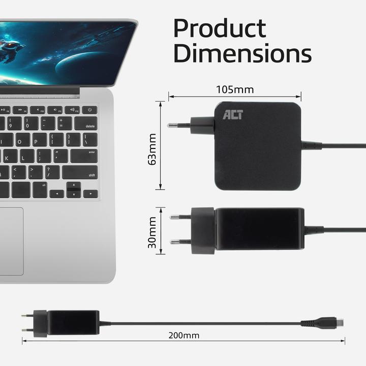 Productafbeelding USB-C laptop wandoplader 65W met Power Delivery profielen, 2 meter (65 W)