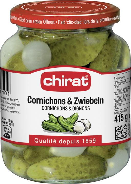 Image du produit Chirat Cornichons au vinaigre & oignons, idéal pour la raclette, la fondue & les snacks (685 g)