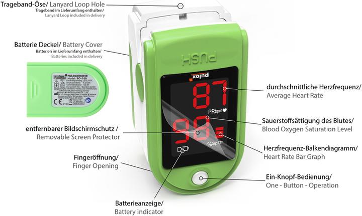 Actual product image Pulox Pulse oximeter PO-100 green