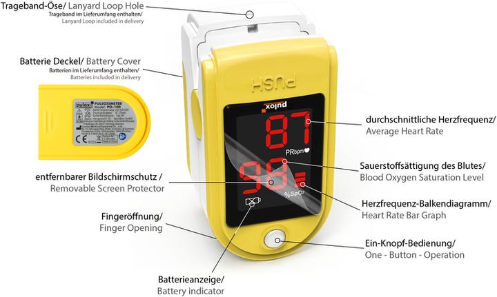 Actual product image Pulox Pulse oximeter PO-100 yellow
