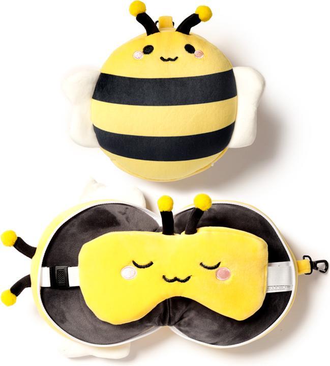 Immagine prodotto Puckator Relaxeazzz Cuscino da viaggio rotondo e maschera per gli occhi in peluche Adorabugs Bee