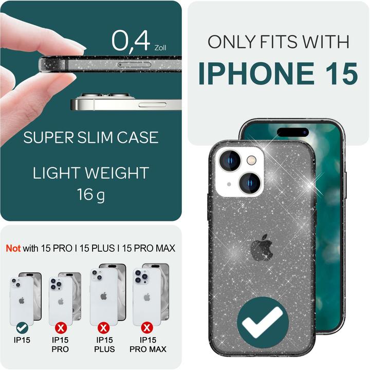 Actual product image Nalia Clear glitter silicone cover (Apple iPhone 15)
