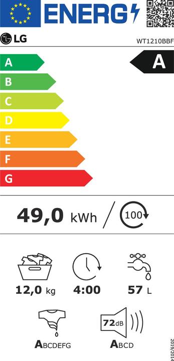 Energy Label LG Waschturm Wt1210bbf