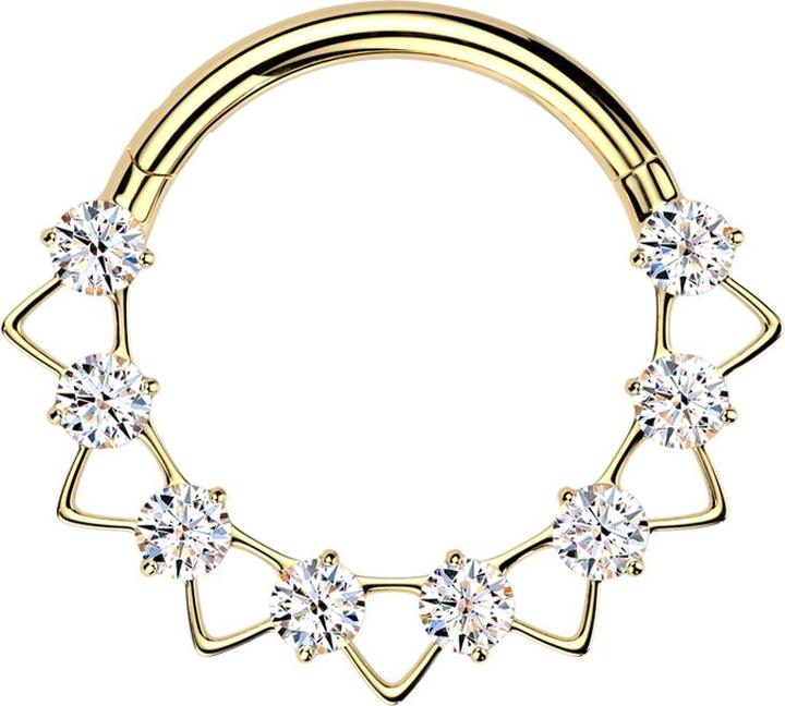 Actual product image Star Piercing Micro segment ring hinged gold-plated triangular crystals silver (Titanium)
