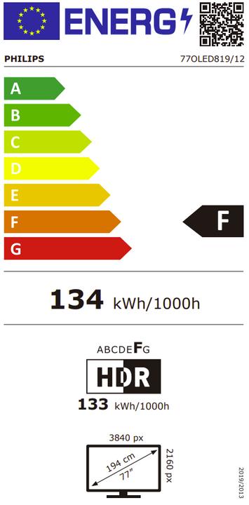 Energielabel Philips Ambilight 77OLED819 4K OLED Smart TV (77", OLED, 4K)