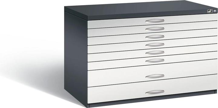 Image du produit C+P Armoire à plans, format A1, 8 tiroirs, hauteur 760 mm, gris noir / gris clair.