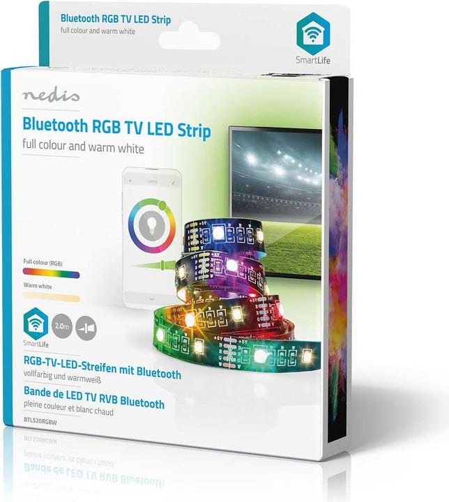 Immagine prodotto Nedis Striscia LED SmartLife | Bluetooth | RGB / bianco caldo | SMD | 2,00 m | IP20 | 2700 K | 380 lm | (Multicolore, 200 cm, Interno)