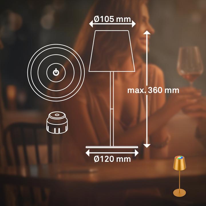 Image du produit Briloner RGB/W Accu lampe de table, IP44, 2,5W, couleur or incl. bottle cap