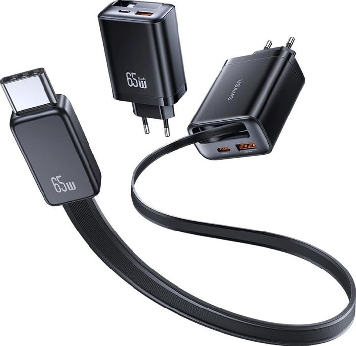 Image du produit Usams CC299 65W Fast Charger With Retractable Type-C Cable (EU) - Xiang Series White (65 W)